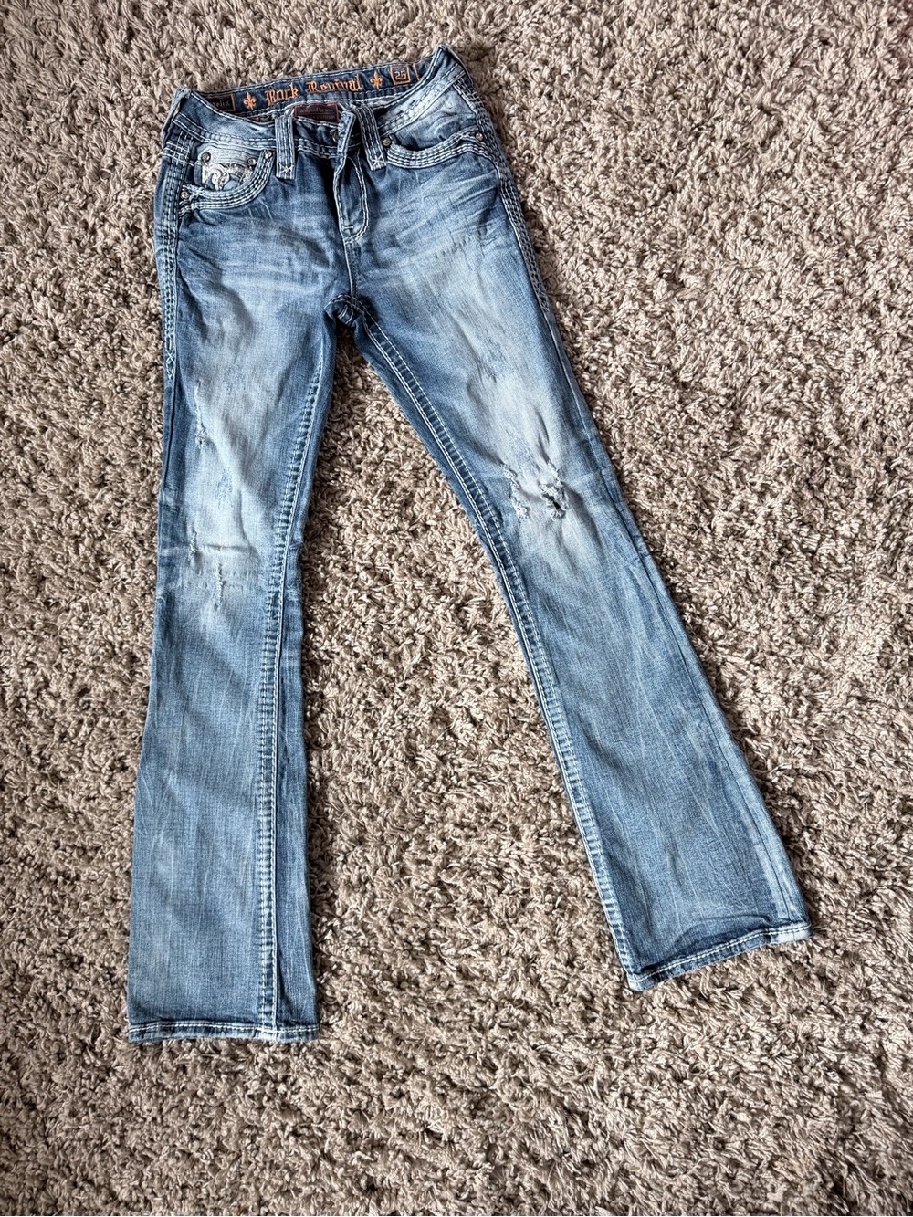Rock Revival Roselia Boot Cut Women Jeans Size 25 Mid Rise Distressed Light Wash
